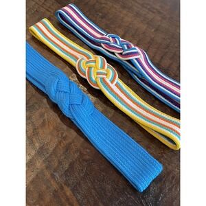 Vintage 80s Knot Belt Lot Of 3 Size L/XL Multicolor Braided Rope Adjustable Boho